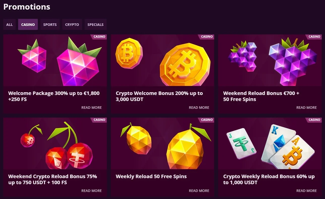 Current Malina Casino promotions page showing the welcome offer headline